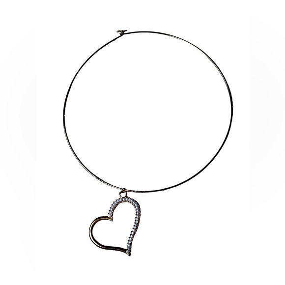 Gold Plated & Faux Pearl Heart on Wire Necklace Floating Heart Women’s Jewelry - Picture 2 of 6